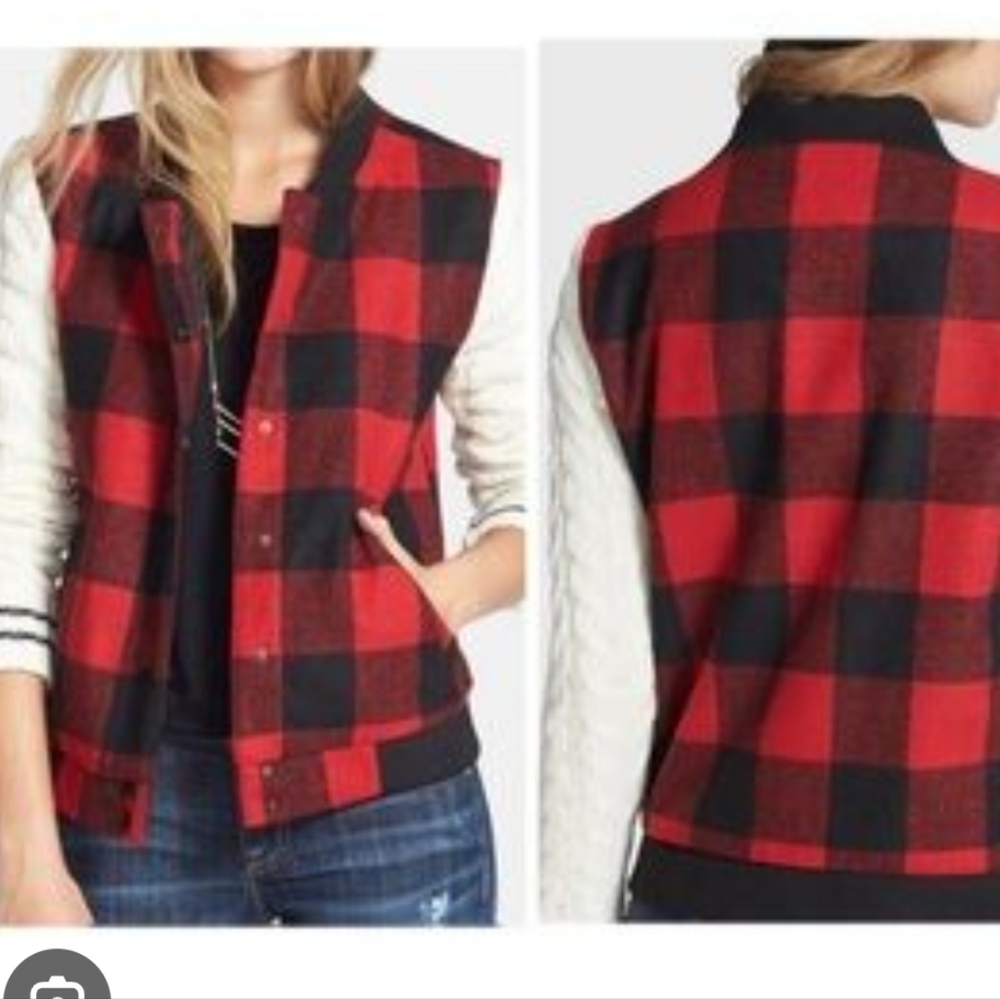 Thread & Supply Sweater Sleeve Jacket Buffalo Plaid Button Up Medium Coat